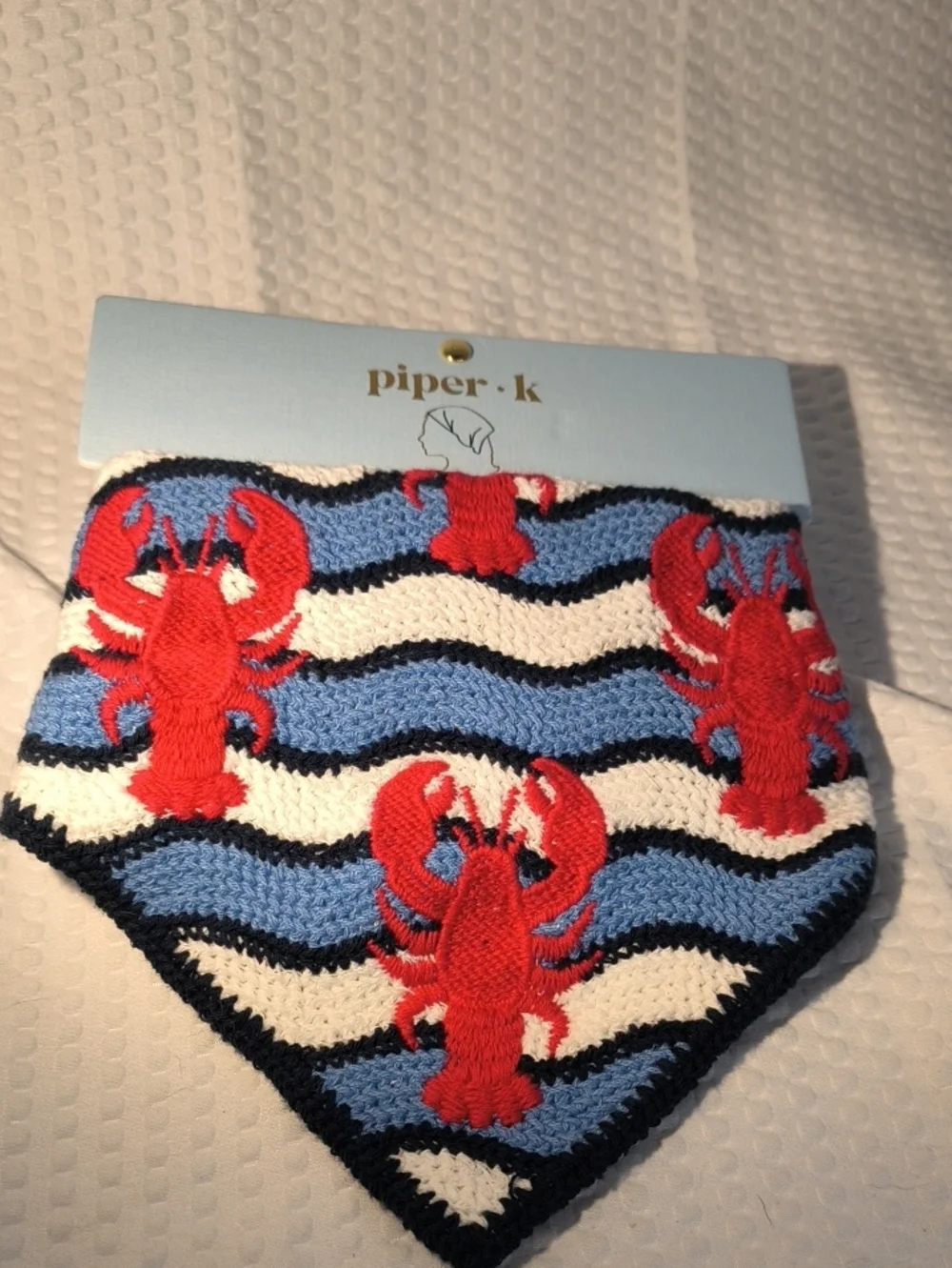 Piper K Red Lobster Blue & White Striped Bandana Head Acarf